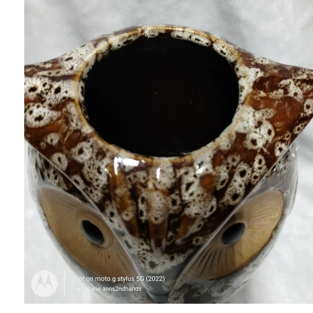 Elegant Expressions‎ Ceramic Owl Vase Brown White Dappled Glaze BS51456W Rustic